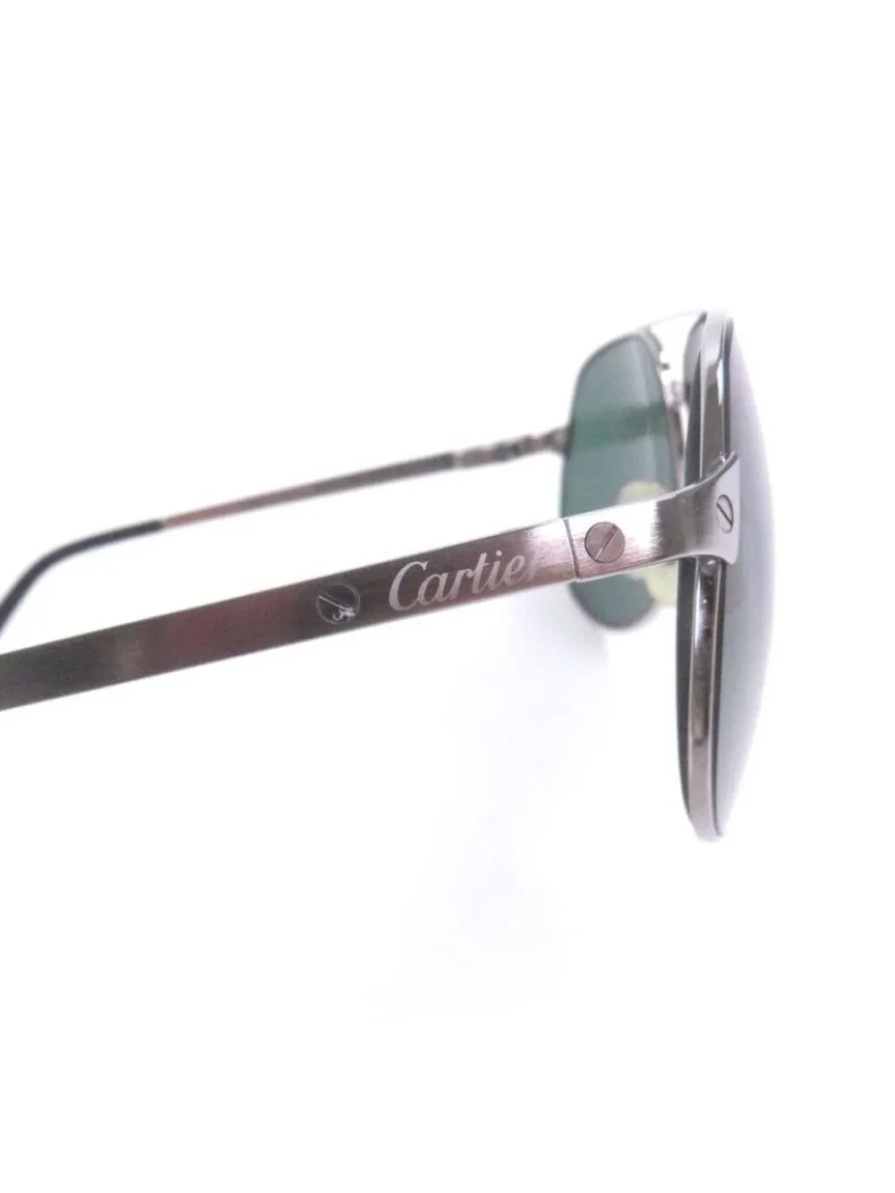 Cartier Vintage Santos Dumont Teardrop Sunglasses Silver Green Lenses 59 16